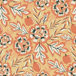 Floral and fruity with a vintage touch -  Orange, off white, black, yellow