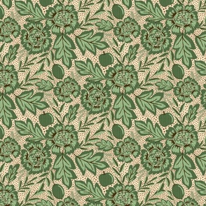 Floral and fruity with a vintage touch - Green, brown, off white 