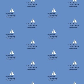 Nautical Sailboats and Waves in Blue, White and Midnight Blue