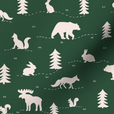 Forest Animals V1: Woodland Green Bears, Rabbits, Deer, Squirrels and Foxes in the Woods - Medium