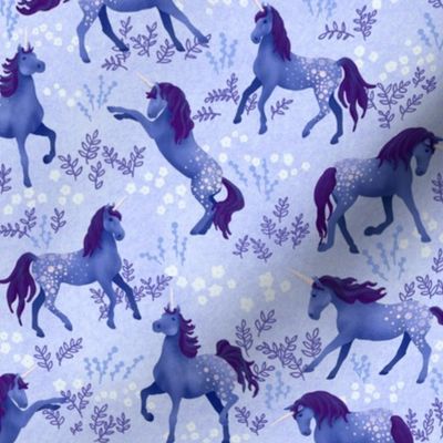 Prancing Unicorns on Light Blue (small scale)