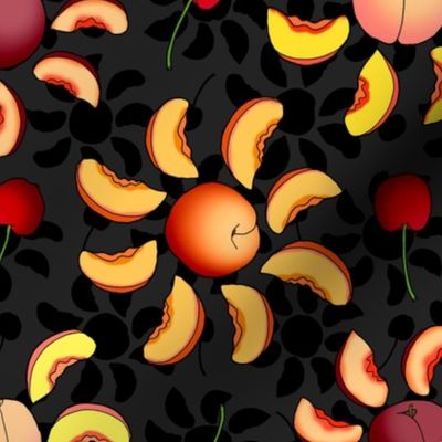 Stone Fruit Kaleidoscope (Black Background small scale) 