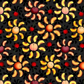 Stone Fruit Kaleidoscope (Black Background small scale) 