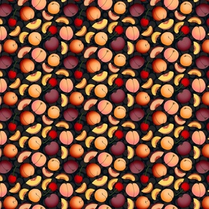 Tumbling Stone Fruits (dark background small scale) 