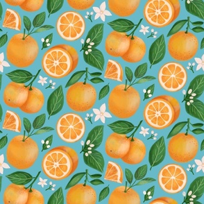 Oranges on turquoise background 