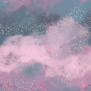 Soft Pink and Blue Cloudy Night Sky with Stars
