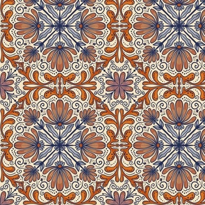 Flower geometry - Non Directional - Orange, blue, off white