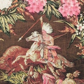 Equestrian Indian Cowboys Tropical Chinoiserie in full Color