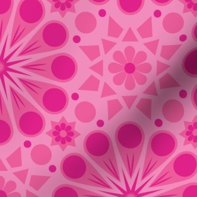 Retro Geometric Floral - Hot Pink - Medium