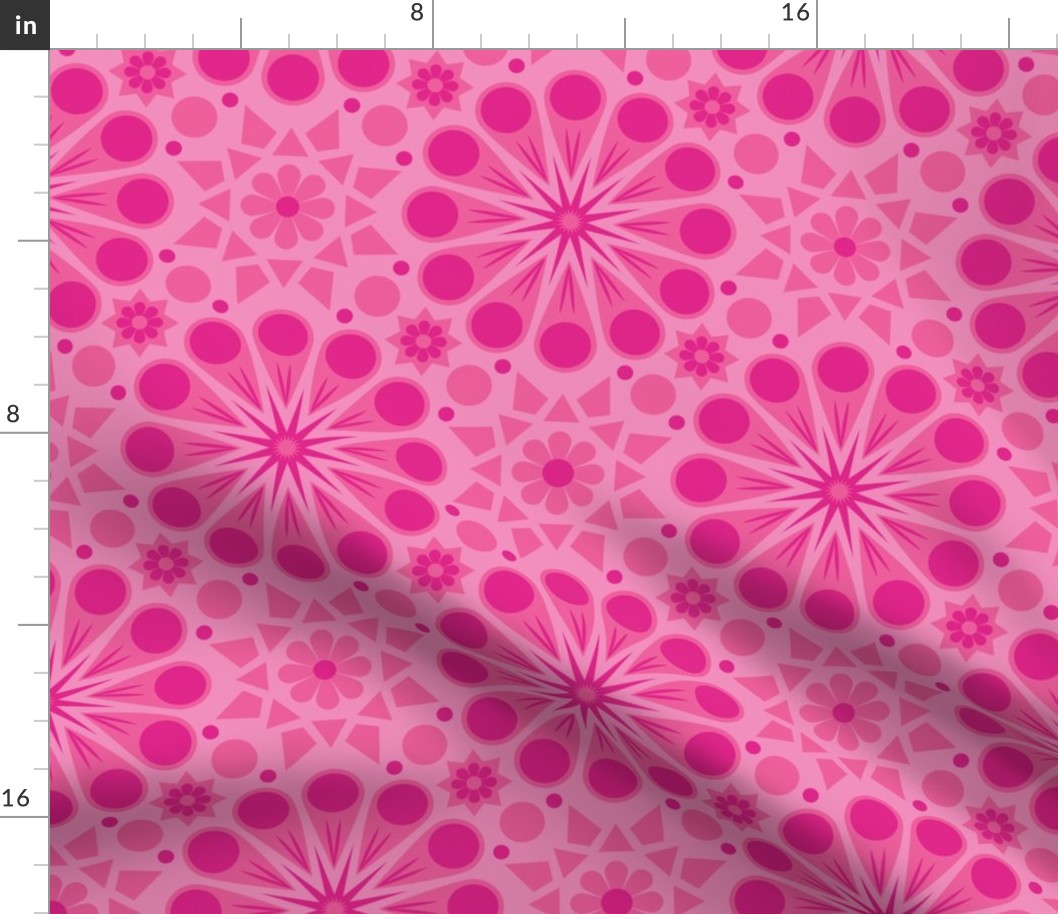 Retro Geometric Floral - Hot Pink - Medium