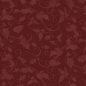12" Christmas Damask Leaf Swirl in Burgundy and Wine Red by Audrey Jeanne