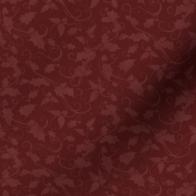 8" Christmas Damask Leaf Swirl in Burgundy and Wine Red by Audrey Jeanne