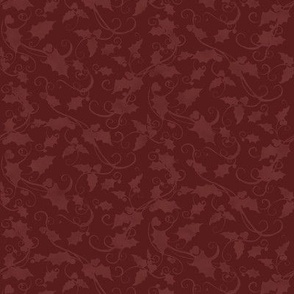 8" Christmas Damask Leaf Swirl in Burgundy and Wine Red by Audrey Jeanne