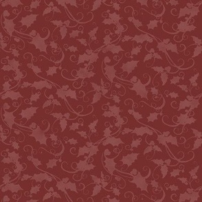 8" Christmas Damask Leaf Swirl in Burgundy and Rose Pink by Audrey Jeanne