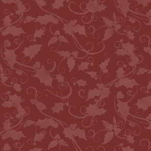 12" Christmas Damask Leaf Swirl in Burgundy and Rose Pink by Audrey Jeanne