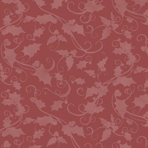 12" Christmas Damask Leaf Swirl in Rose Pink by Audrey Jeanne