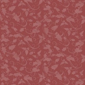 8" Christmas Damask Leaf Swirl in Rose Pink by Audrey Jeanne