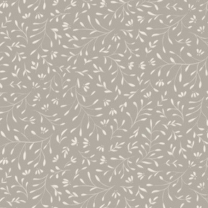 small floral - cloudy silver taupe _ creamy white - classic elegant leaves and flowers