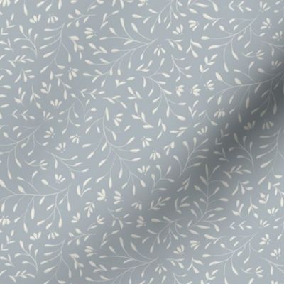 small floral - creamy white _ french grey blue - classic elegant leaves and flowers