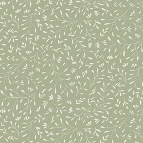 small floral - creamy white _ light sage green - classic elegant leaves and flowers