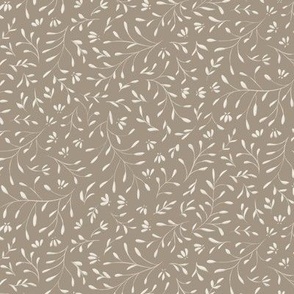 small floral - creamy white _ khaki brown - classic elegant leaves and flowers