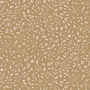 small floral - creamy white _ lion gold mustard - classic elegant leaves and flowers