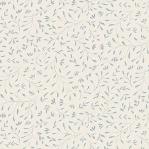 small floral - creamy whtie _ french grey blue - classic elegant leaves and flowers