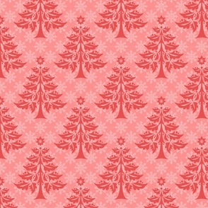 Frosty Fir & Snowflakes Festive Christmas Trees Coral Pink