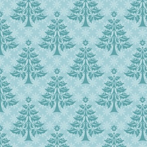 Frosty Fir & Snowflakes Festive Christmas Trees Teal