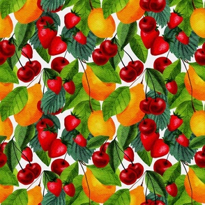 Cherry and Lemon Seamless Watercolor Pattern