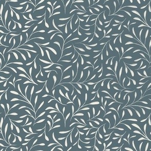 foliage - creamy white _ marble blue teal - small leaves on branches