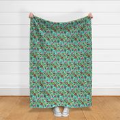 Tropical Jungle Flower And Fruit Garden Pattern On Turquoise Extra Small