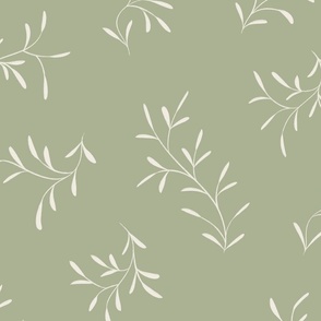 little branches - creamy white _ light sage green - twigs