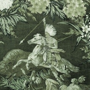 Equestrian Indian Cowboys Tropical Chinoiserie  green