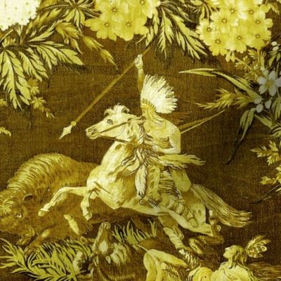 Equestrian Indian Cowboys Tropical Chinoiserie  gold