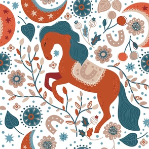 BIG SIZE Horse floral Scandinavian forest