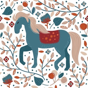 BIG SIZE Horse floral Scandinavian forest