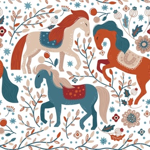 BIG SIZE Horse floral Scandinavian forest