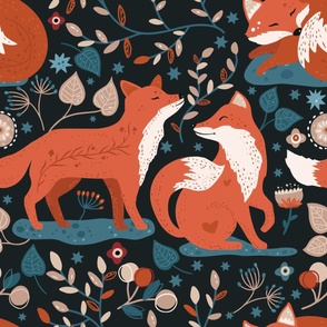 BIG SIZE Fox Floral Scandinavian Forest