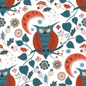 BIG SIZE Owl Floral Scandinavian Forest