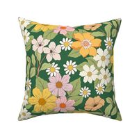 Retro Floral – Colorful Vintage 1960s and 1970s Flowers, green (clf-14)