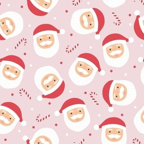 Santa and Candy Canes on Soft Pink