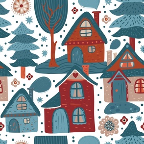 Big Size Cute winter house in a Cozy pine forest