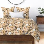 Earth Tone Vintage Floral - Retro 1960s and 1970s Flowers, brown and cream (sp-12) 