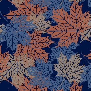 Maple Leaves on Blue