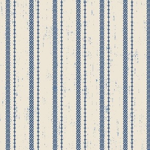  Textured Ticking  Blue Stripes on Ivory Base with Vintage Textured Background