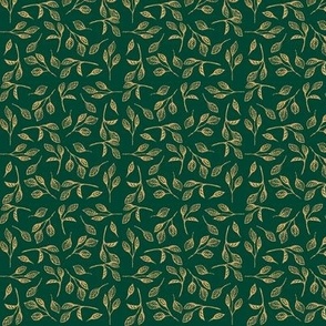 3" Leaf Foliage Line Art in Green and Gold by Audrey Jeanne