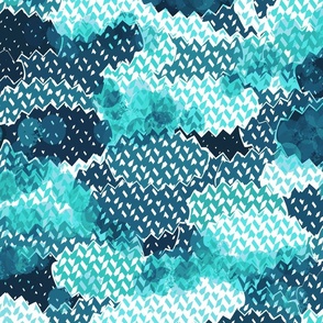 Pop Art Clouds and Night Sky  -  Teal 
