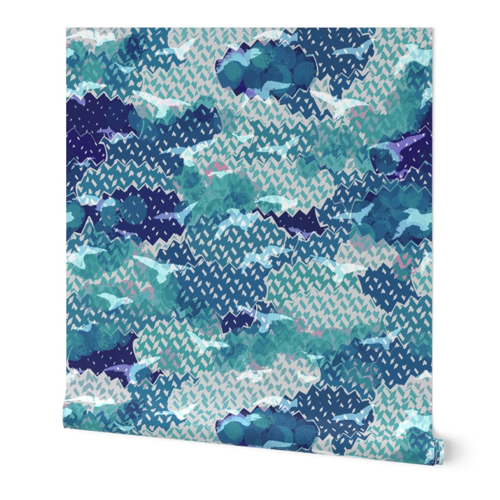 Seagulls in the Clouds and Night Sky - Pop Art Clouds - The Skies Above Bedding