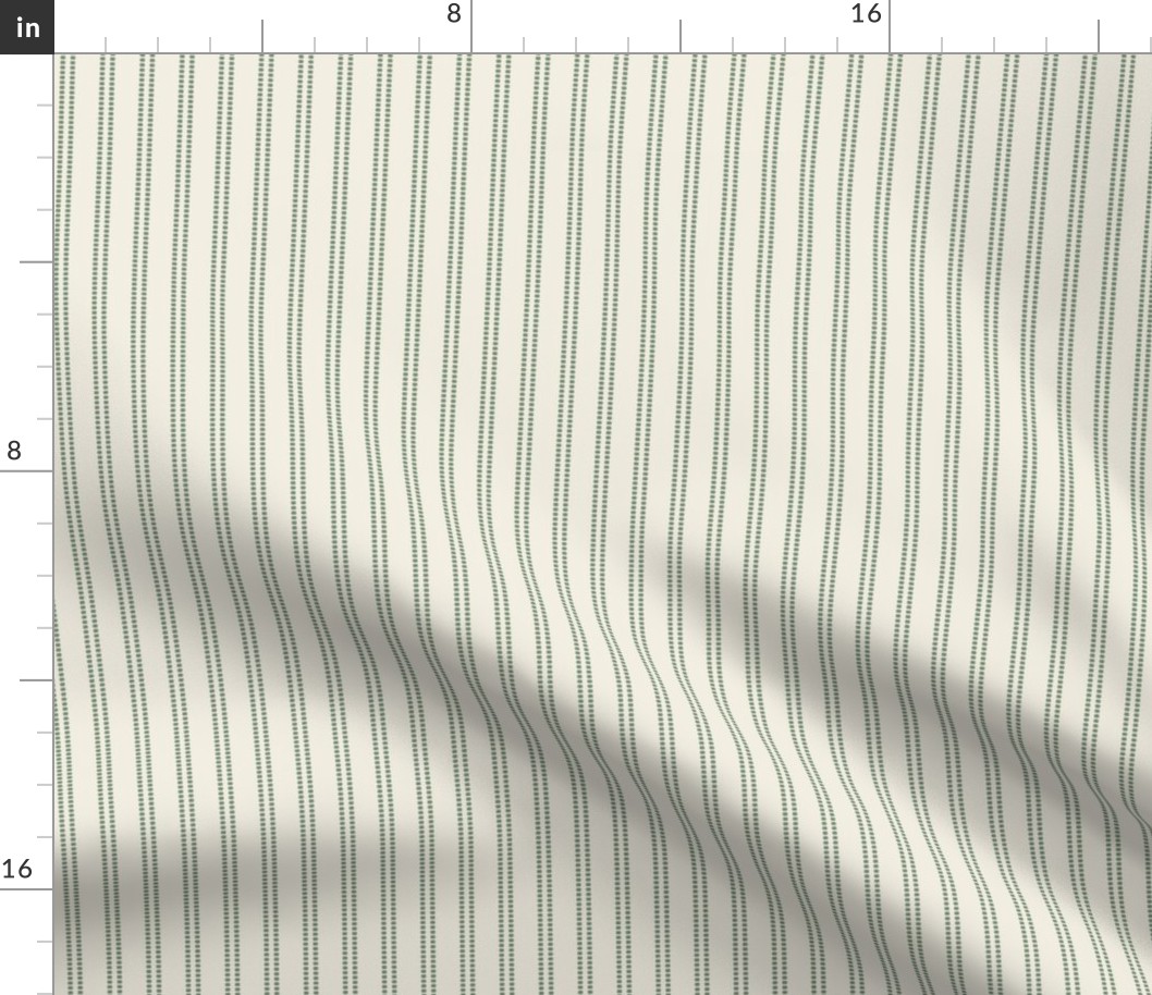 Seeded Stripe: Forest Green & Off White Beaded Stripe, Thin Stripe